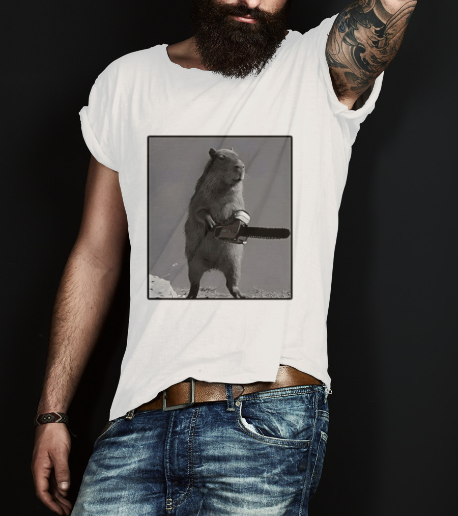 Capybara With Chainsaw Descent Into Madness Signs T-Shirt