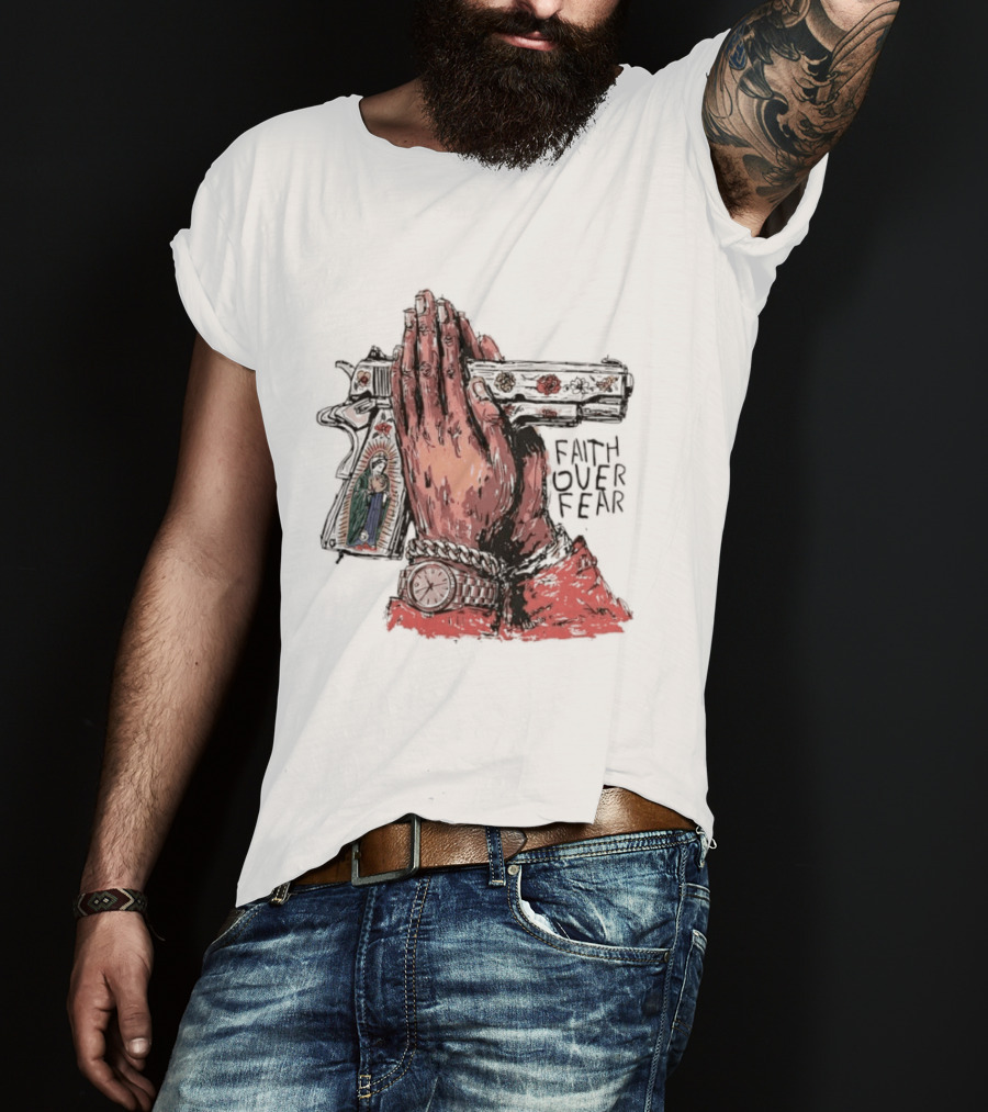 Our Lady Of Guadalupe Praying Hands Gun Faith Over Fear T-Shirt