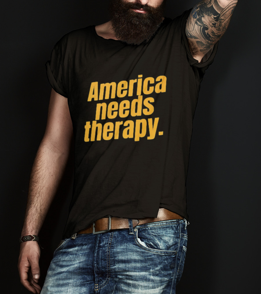 America Needs Therapy Brown Bold Yellow T-Shirt