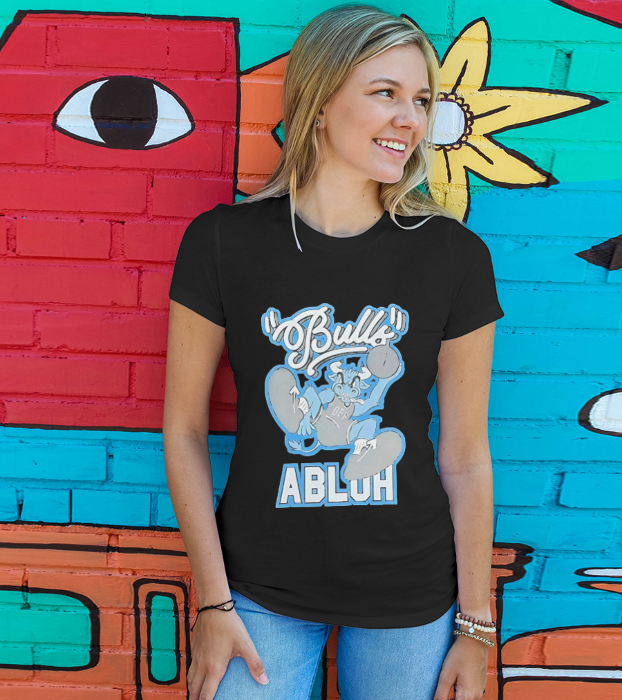 Bulls Abluh Off Blue Cartoon Basketball Character Jumping T-Shirt