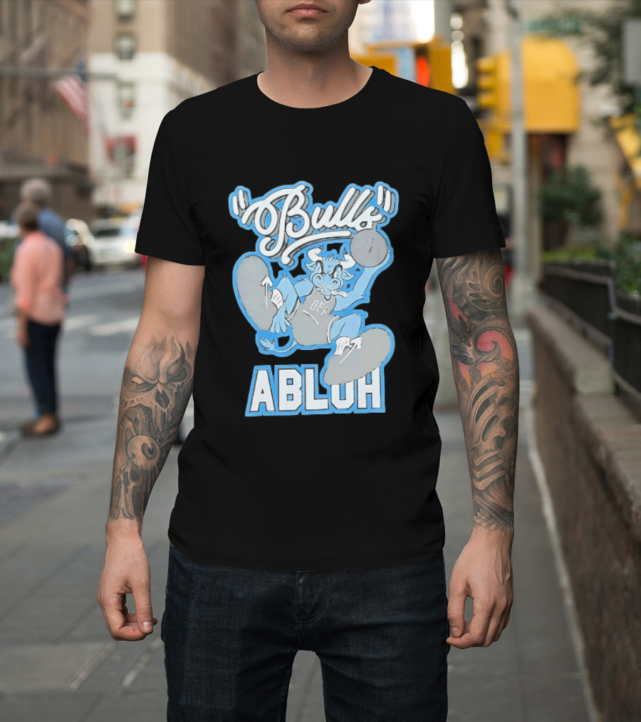 Bulls Abluh Off Blue Cartoon Basketball Character Jumping T-Shirt