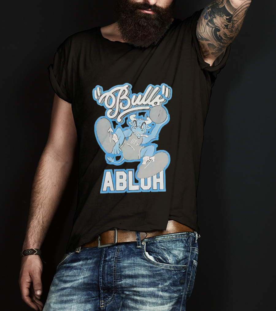 Bulls Abluh Off Blue Cartoon Basketball Character Jumping T-Shirt