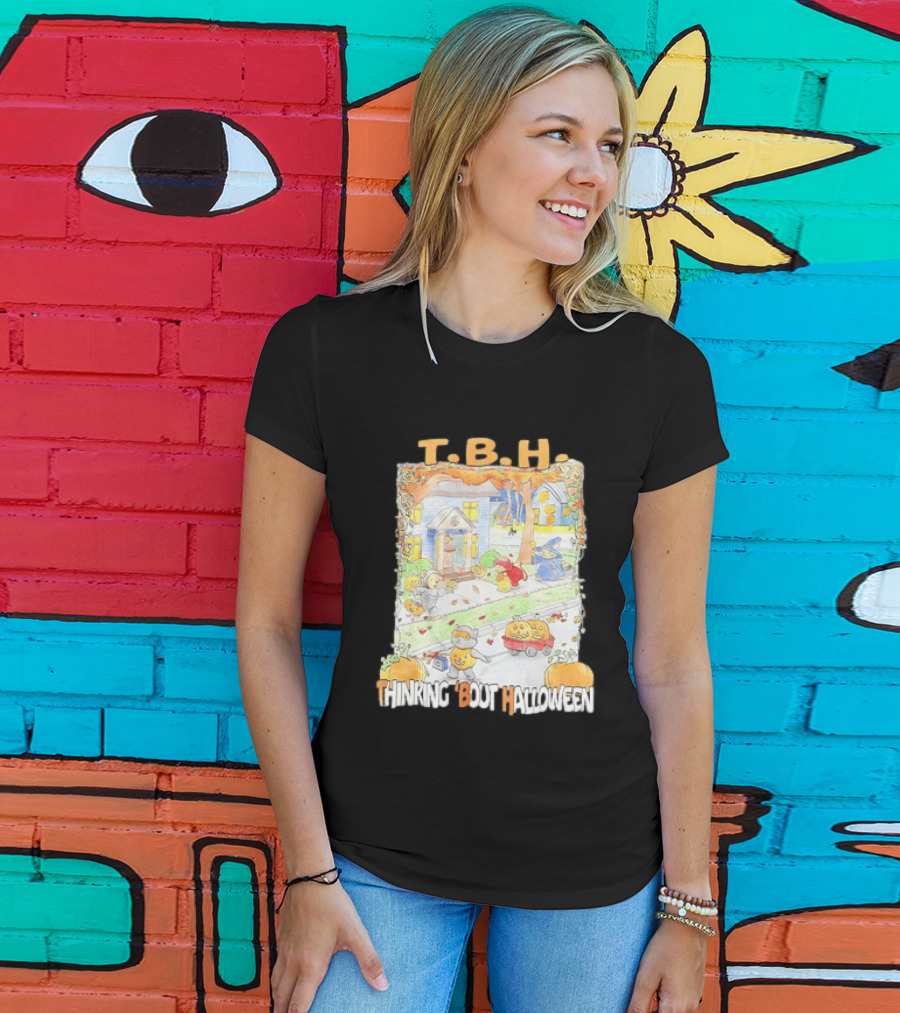 TBH Thinking 'Bout Halloween Animal Trick Or Treaters Fall Street Scene T-Shirt
