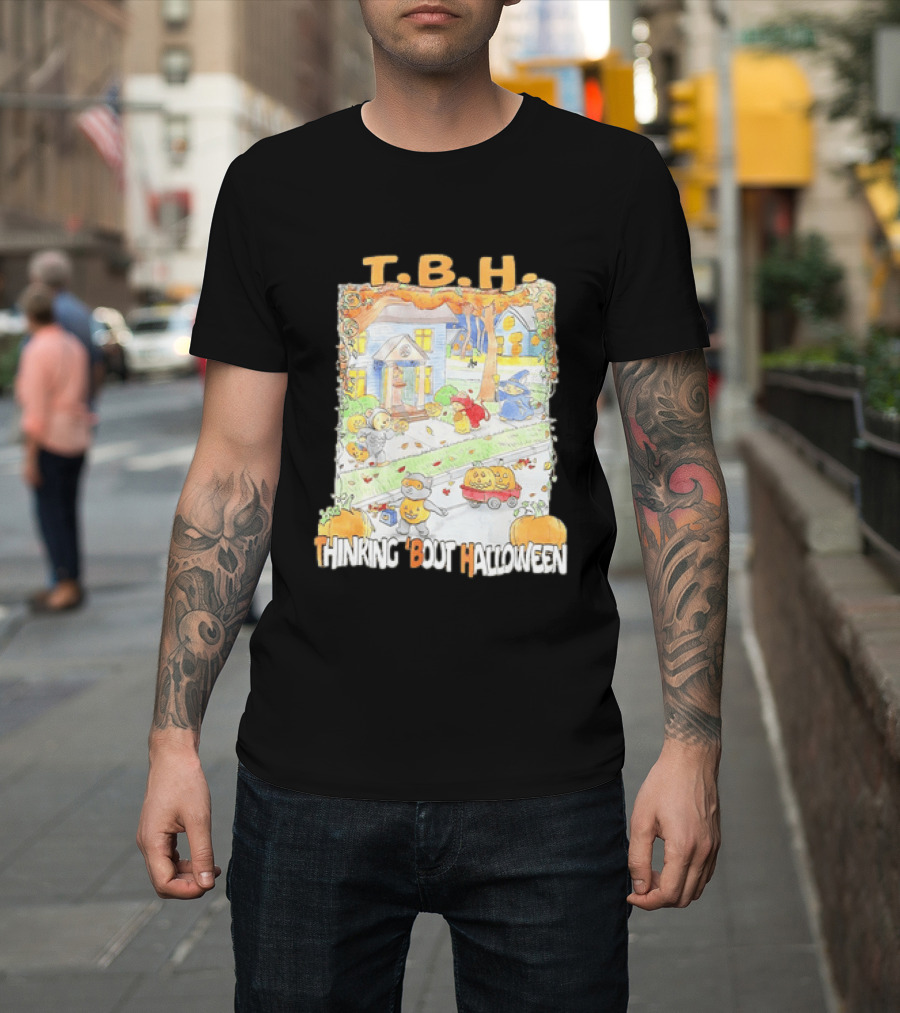 TBH Thinking 'Bout Halloween Animal Trick Or Treaters Fall Street Scene T-Shirt