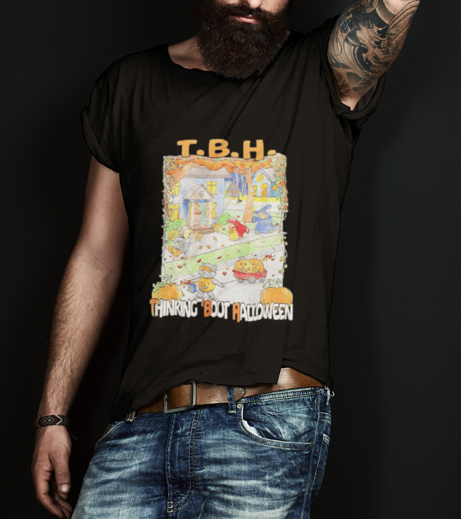 TBH Thinking 'Bout Halloween Animal Trick Or Treaters Fall Street Scene T-Shirt