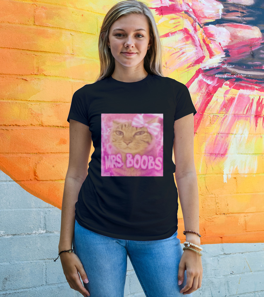 Mrs Boobs Cat Pink Aesthetic With Bow T-Shirt