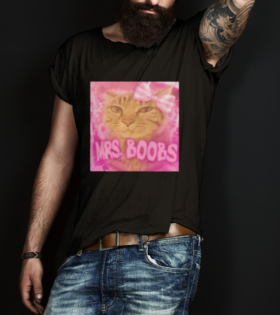 Mrs Boobs Cat Pink Aesthetic With Bow T-Shirt