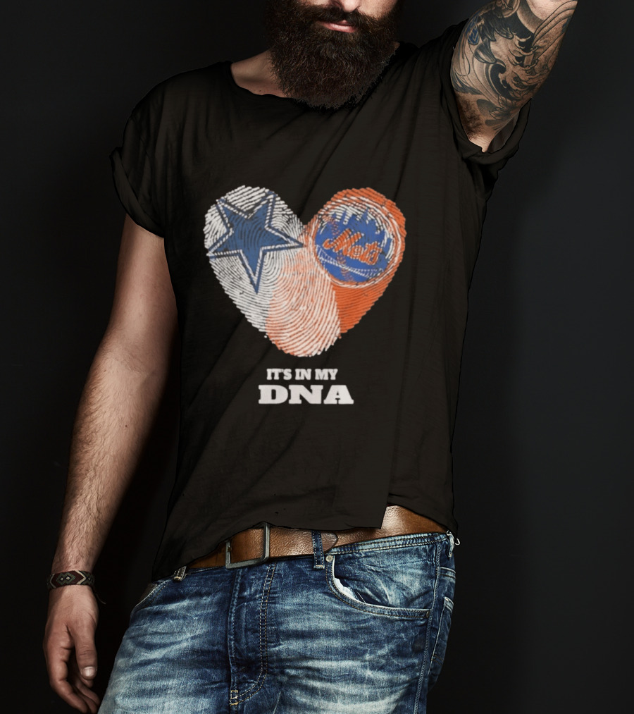 IT'S IN MY DNA Dallas Cowboys New York Mets Fan Fingerprint Heart T-Shirt