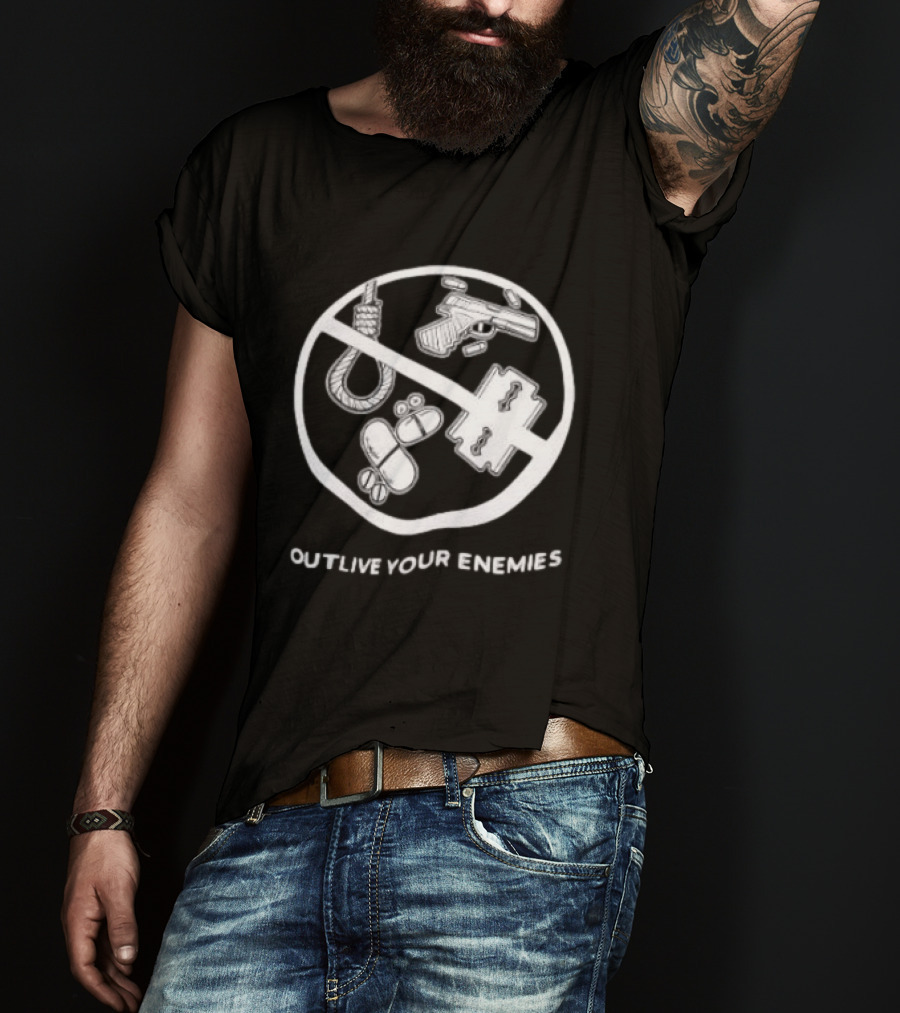 Twitching Tongues Outlive Your Enemies All Pain No Weapons Anti Violence T-Shirt