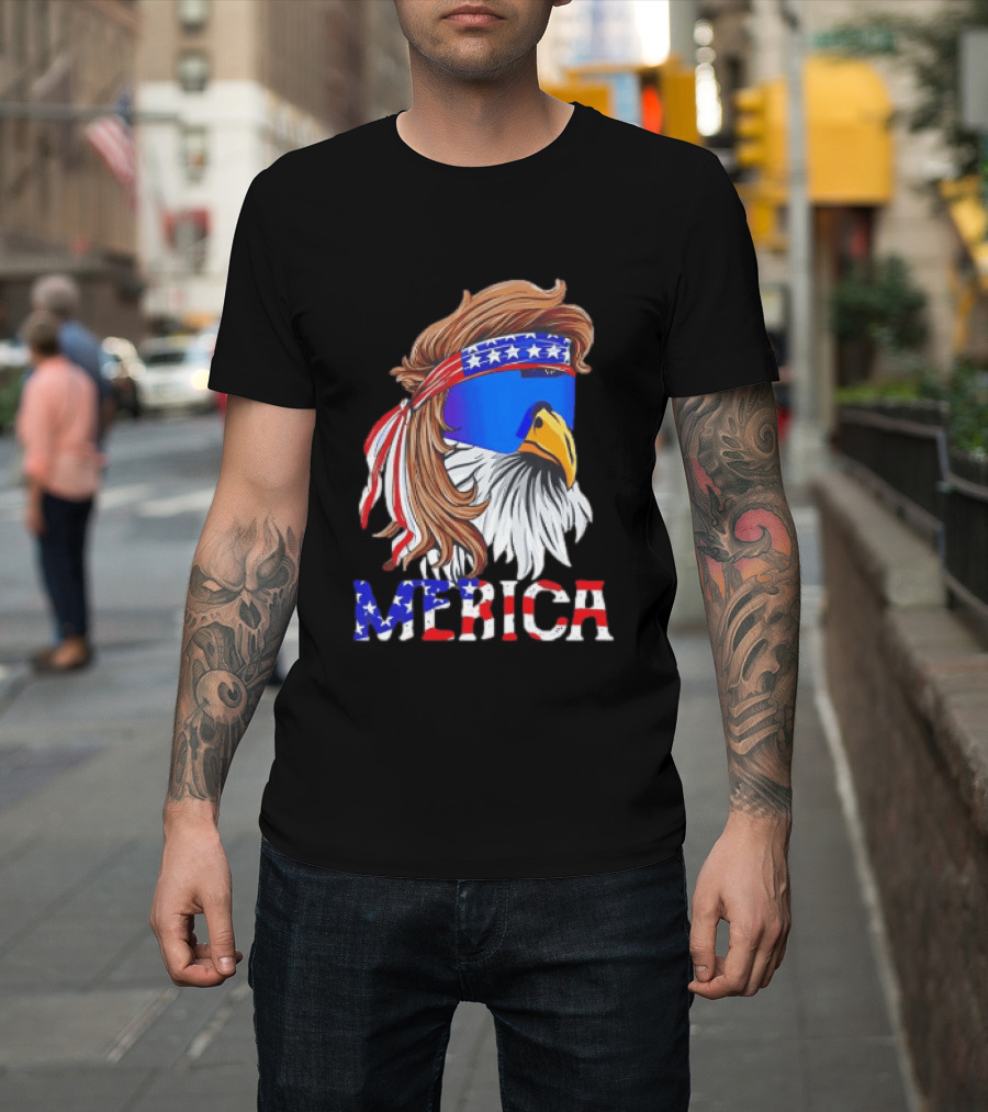Patriotic Merica Bald Eagle Mullet Sunglasses USA Flag T-Shirt