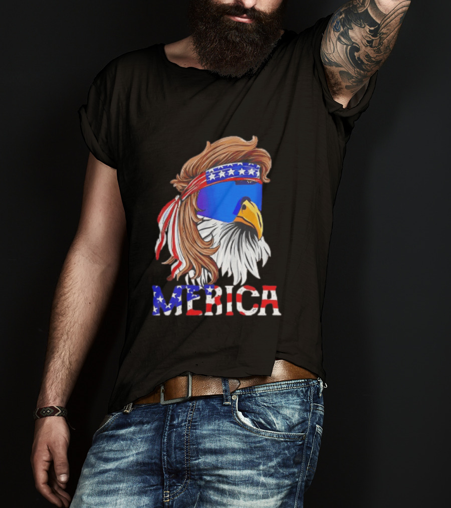Patriotic Merica Bald Eagle Mullet Sunglasses USA Flag T-Shirt