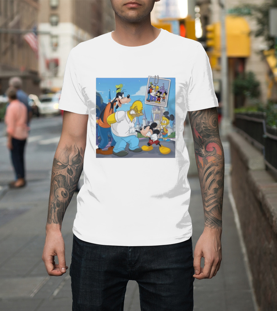 Disney World Homer With Mickey Goofy Bart Mashup By Richietoons T-Shirt