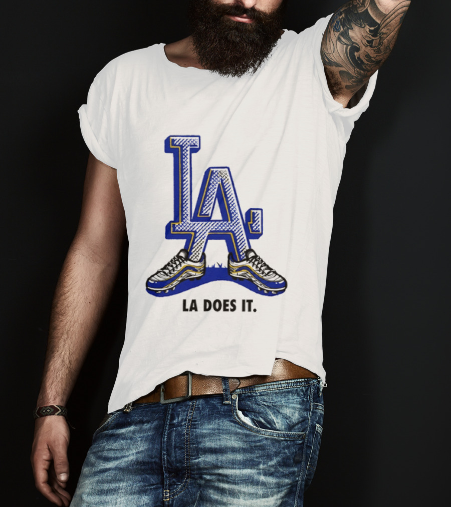 LA Dodgers LA Does It Baseball Footwear T-Shirt