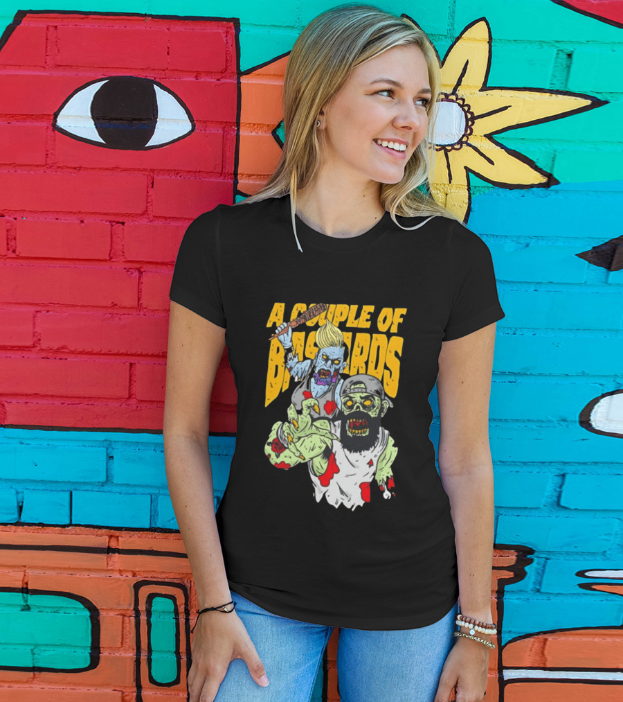 A Couple Of Bastards Zombie Cartoon With Baseball Bat And Beard T-Shirt