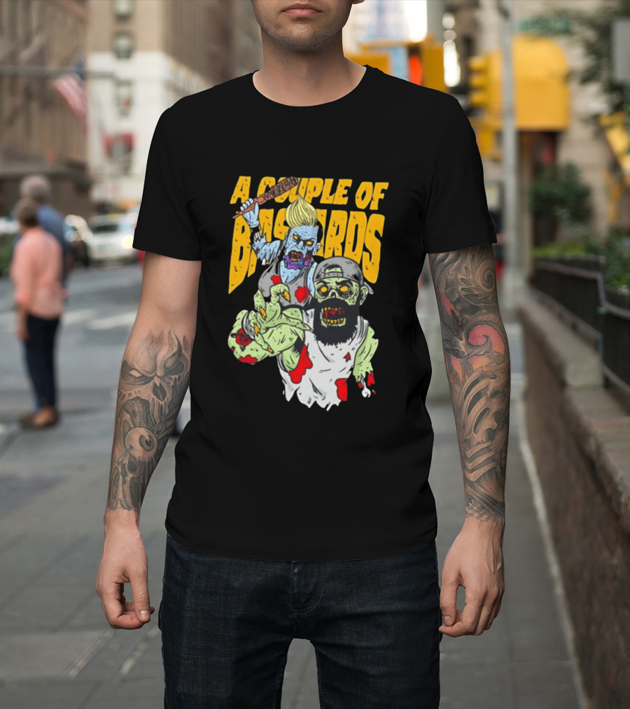 A Couple Of Bastards Zombie Cartoon With Baseball Bat And Beard T-Shirt