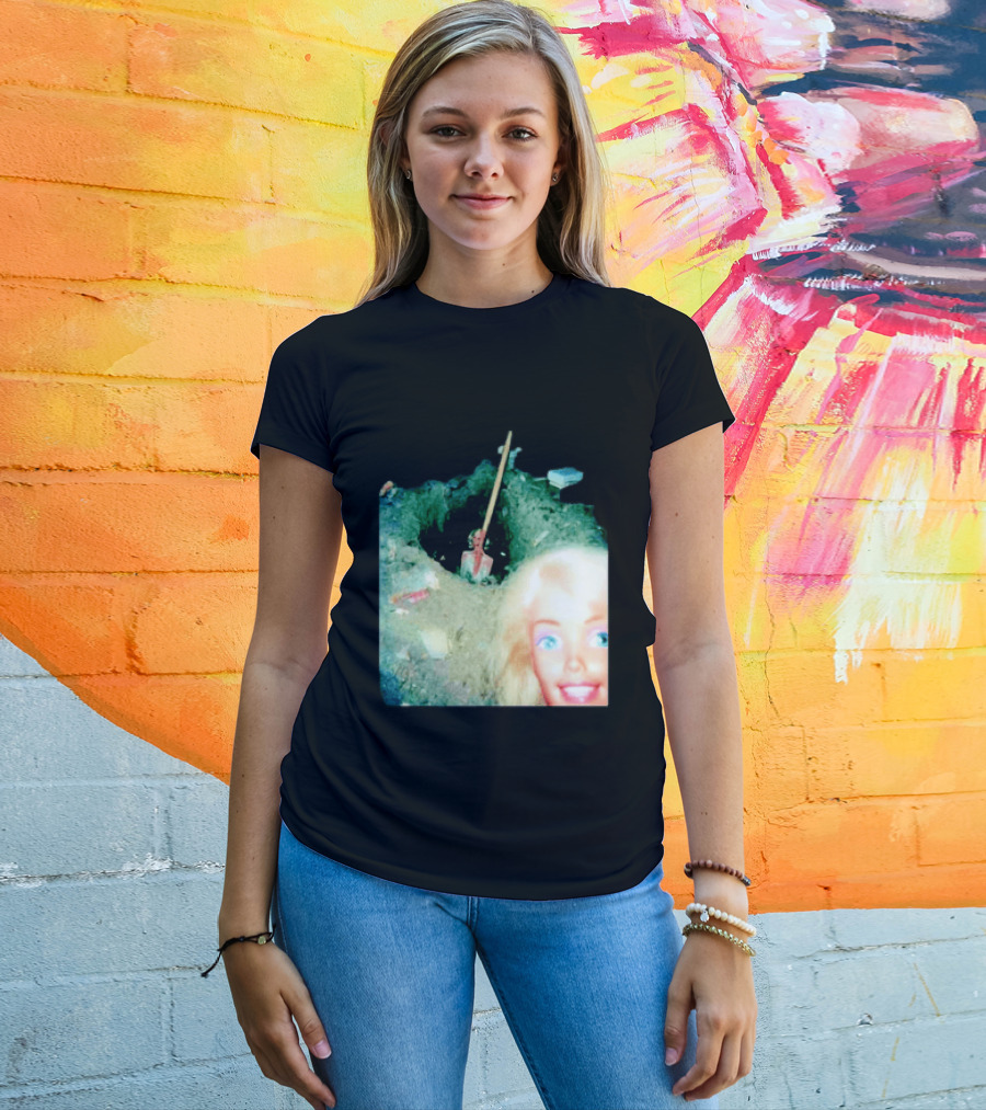 Barbie Doll Digging A Grave Shovel Surreal Scene T-Shirt