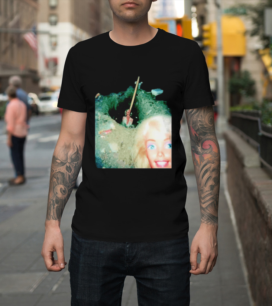 Barbie Doll Digging A Grave Shovel Surreal Scene T-Shirt