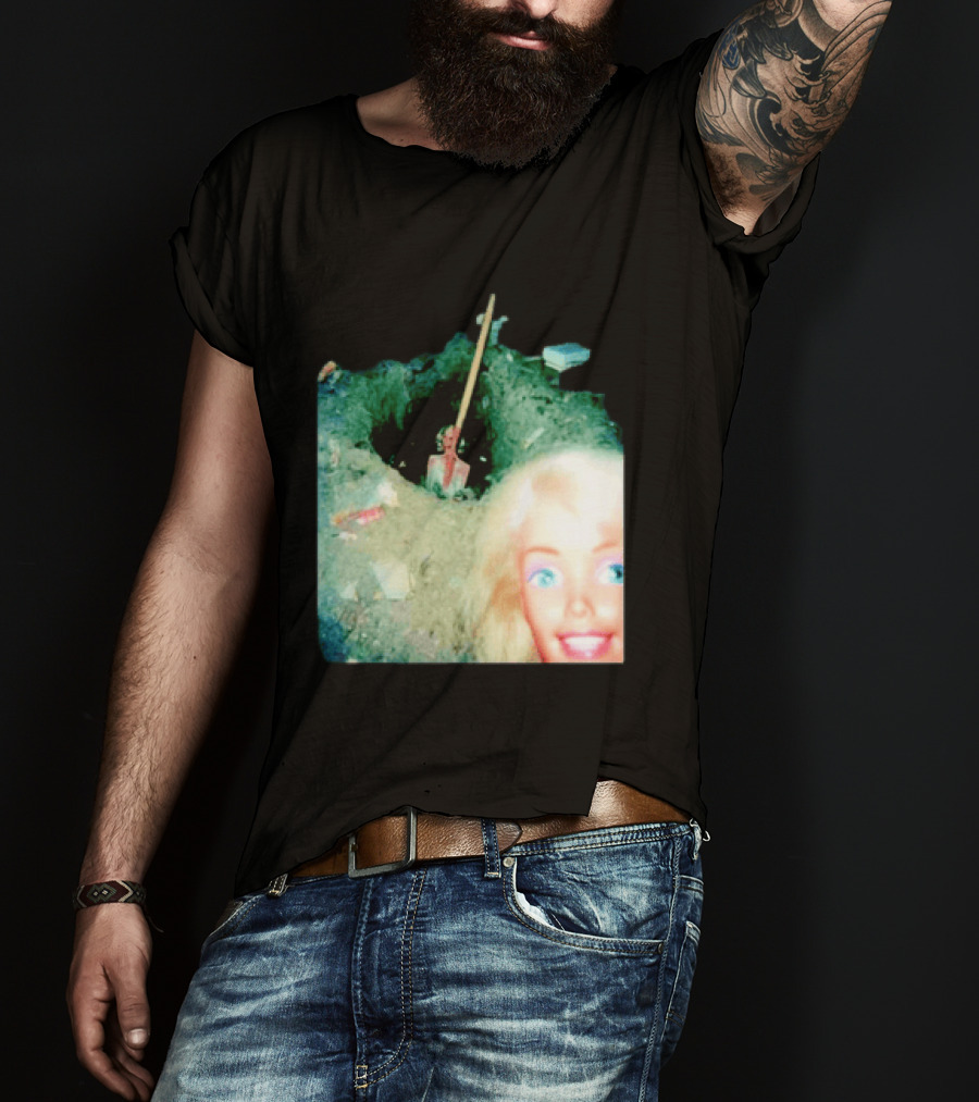 Barbie Doll Digging A Grave Shovel Surreal Scene T-Shirt