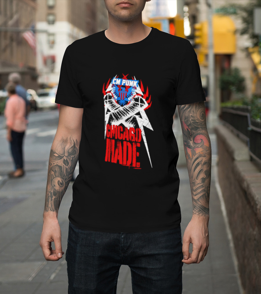CM Punk Chicago Made WWE Wrestling Red And Blue Star T-Shirt