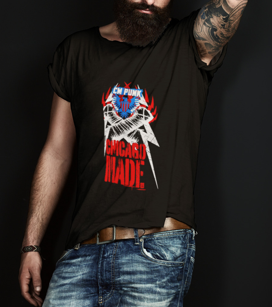 CM Punk Chicago Made WWE Wrestling Red And Blue Star T-Shirt
