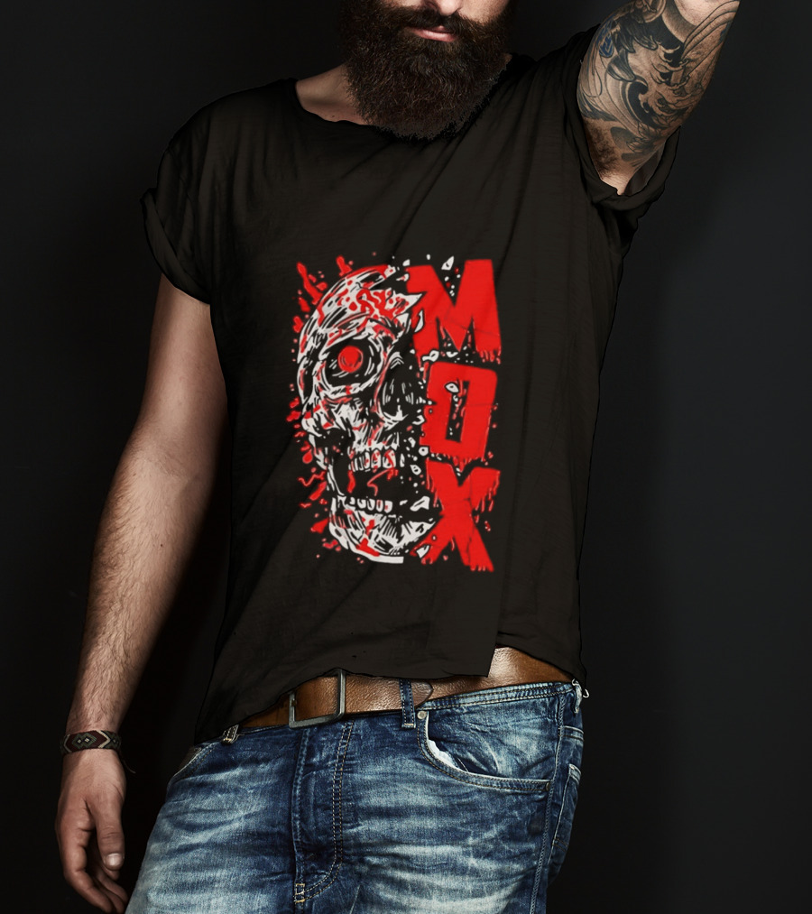 Creepy Zombie Skull MOX Red Splatter T-Shirt