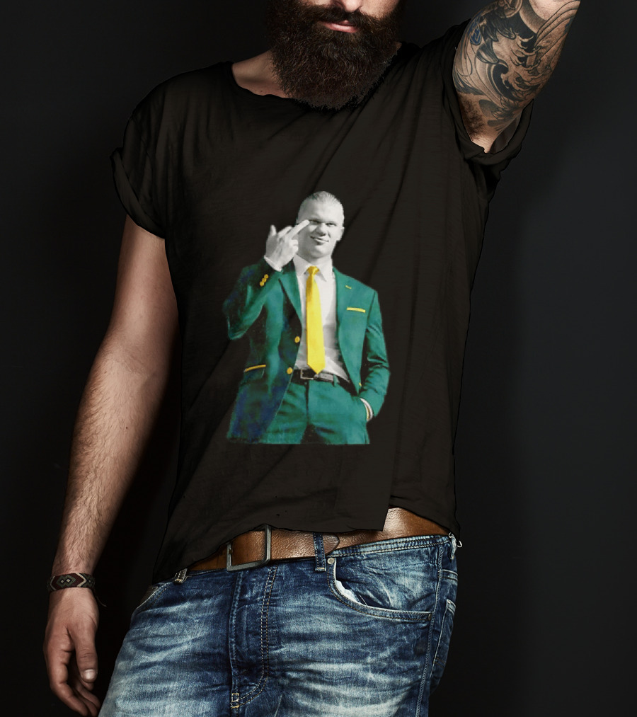 Erling Haaland Green Suit Yellow Tie Manchester City T-Shirt