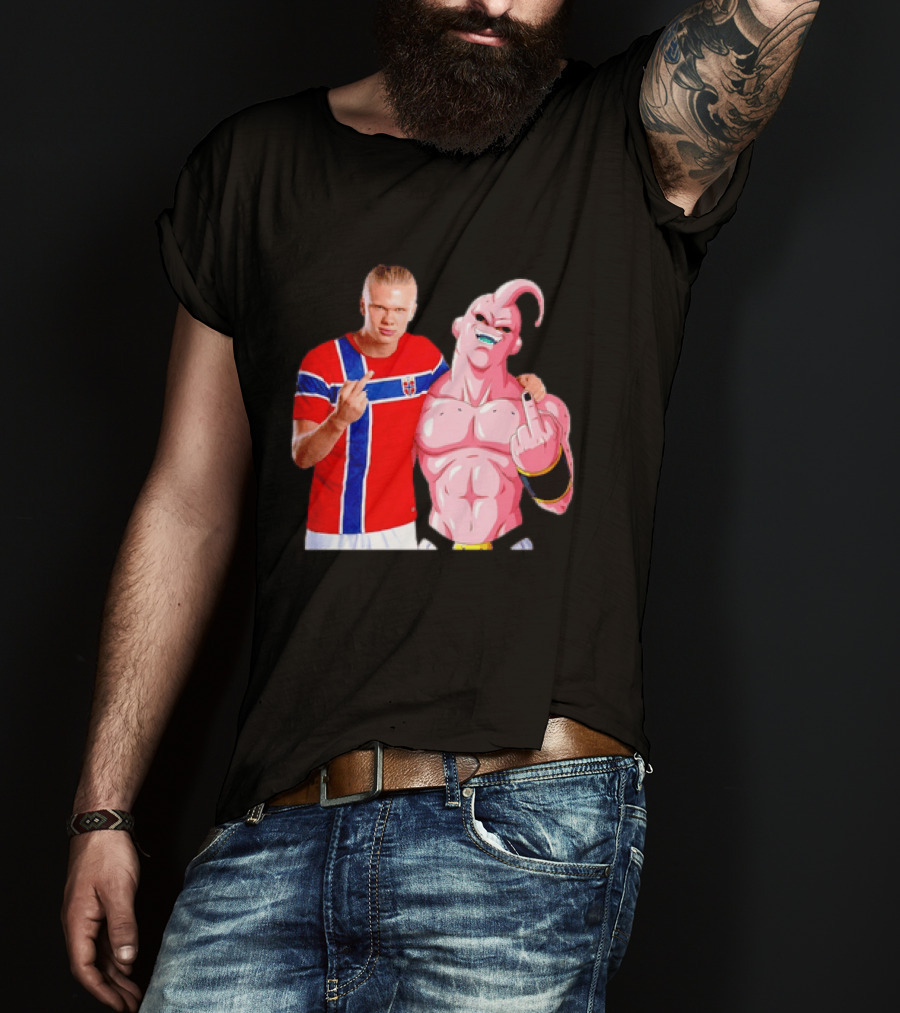 Erling Haaland Norway Majin Buu Middle Finger Cartoon Collaboration T-Shirt