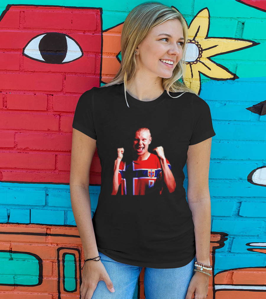 Erling Haaland Norway Football Team Norwegian Flag Iconic Striker Celebration T-Shirt