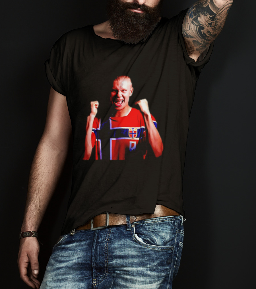 Erling Haaland Norway Football Team Norwegian Flag Iconic Striker Celebration T-Shirt