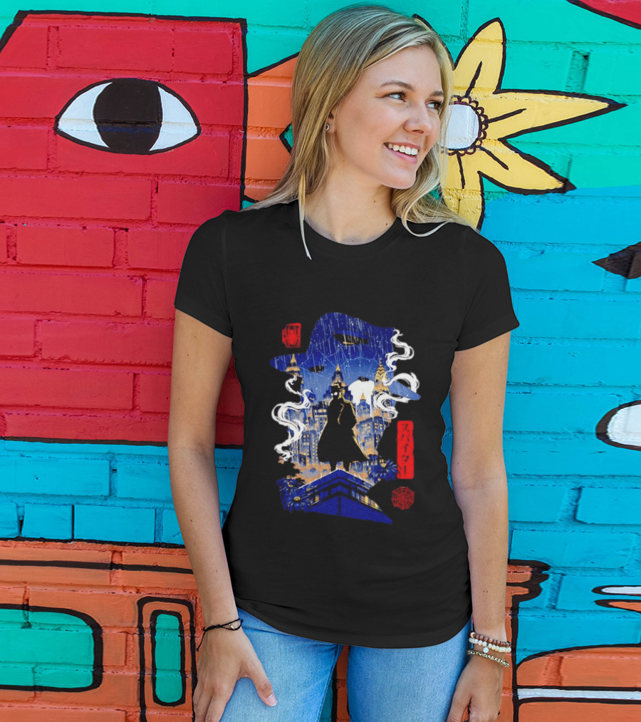 Spider Man Noir Marvel Spider Verse Cityscape Japanese T-Shirt