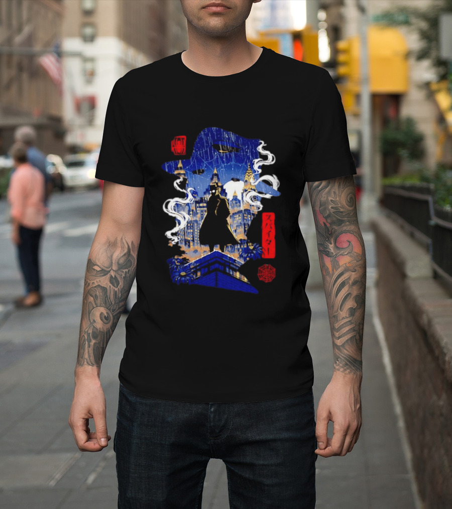 Spider Man Noir Marvel Spider Verse Cityscape Japanese T-Shirt