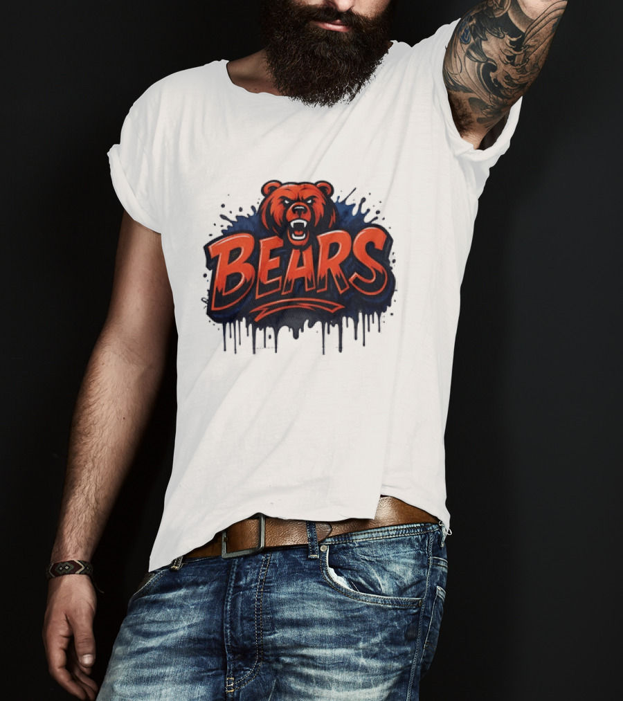 Chicago Bears Graffiti Style Vintage Bold Text Bear Head T-Shirt