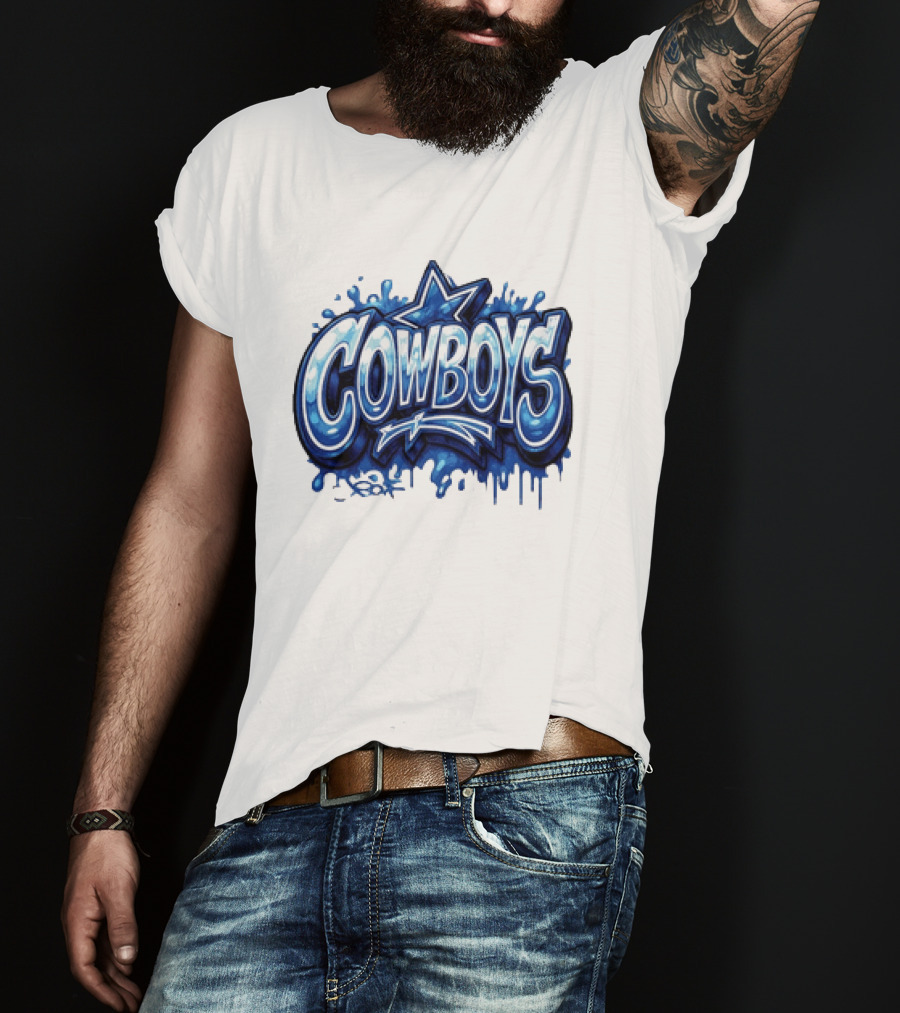 Dallas Cowboys Graffiti Style With Star And Blue Drips T-Shirt