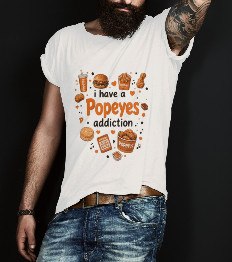 Popeyes Chicken And Biscuits Addiction Heartbeat Lover With Bayou Buffalo Sauce T-Shirt