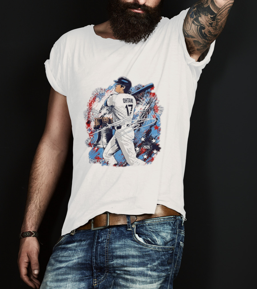 Shohei Ohtani 17 Philadelphia 2026 Liberty Bell Fireworks Stars T-Shirt