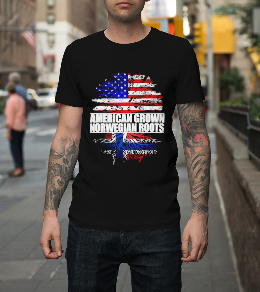 American Grown Norwegian Roots Flag Tree Heritage T-Shirt