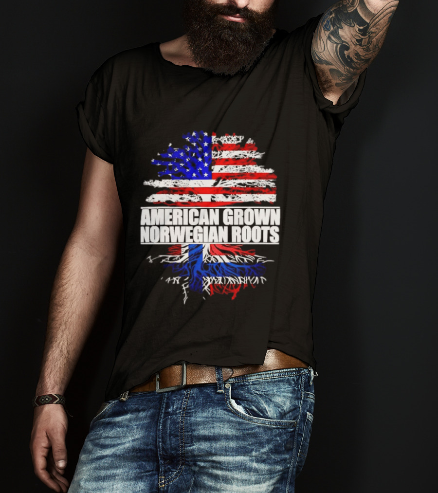 American Grown Norwegian Roots Flag Tree Heritage T-Shirt