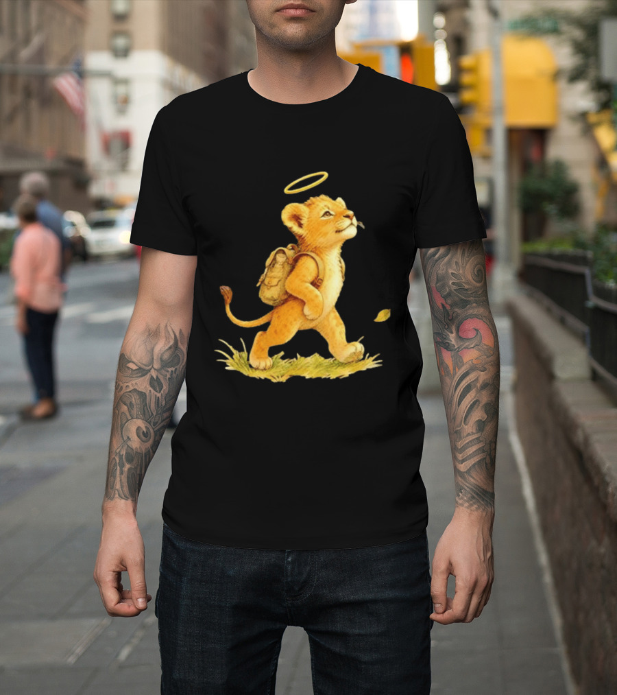 Baby Lion Cub With Halo And Backpack Heading To School T-Shirt