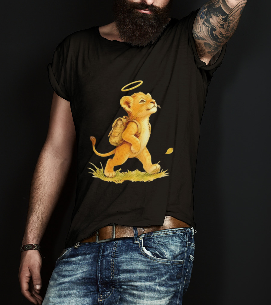 Baby Lion Cub With Halo And Backpack Heading To School T-Shirt
