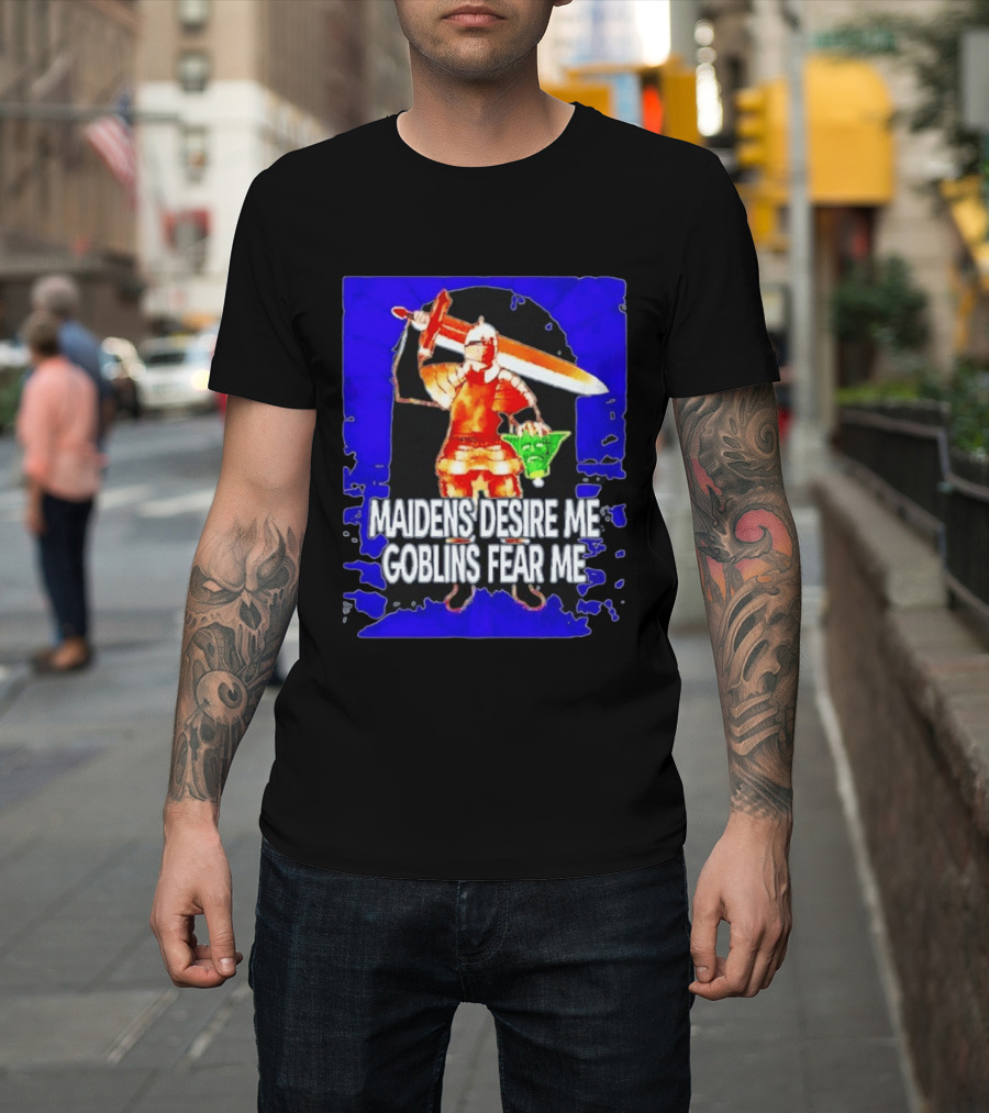 Maidens Desire Me Goblins Fear Me Knight With Yoda Head T-Shirt