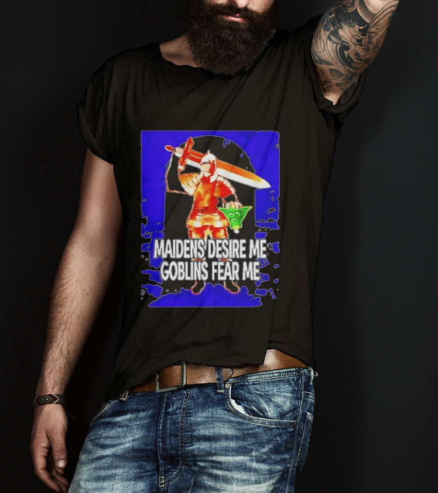 Maidens Desire Me Goblins Fear Me Knight With Yoda Head T-Shirt