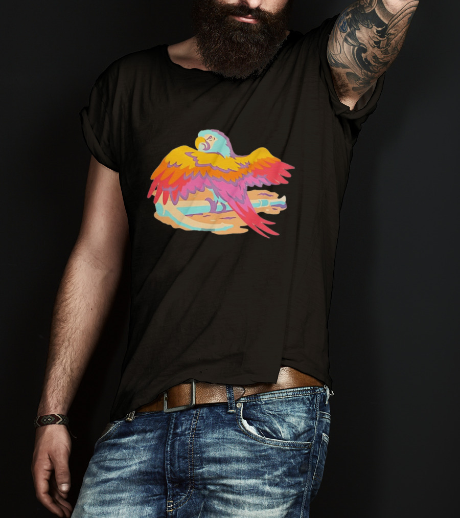 Macaw Parrot Perched On Anchor In Vibrant Tropical Beach Setting T-Shirt