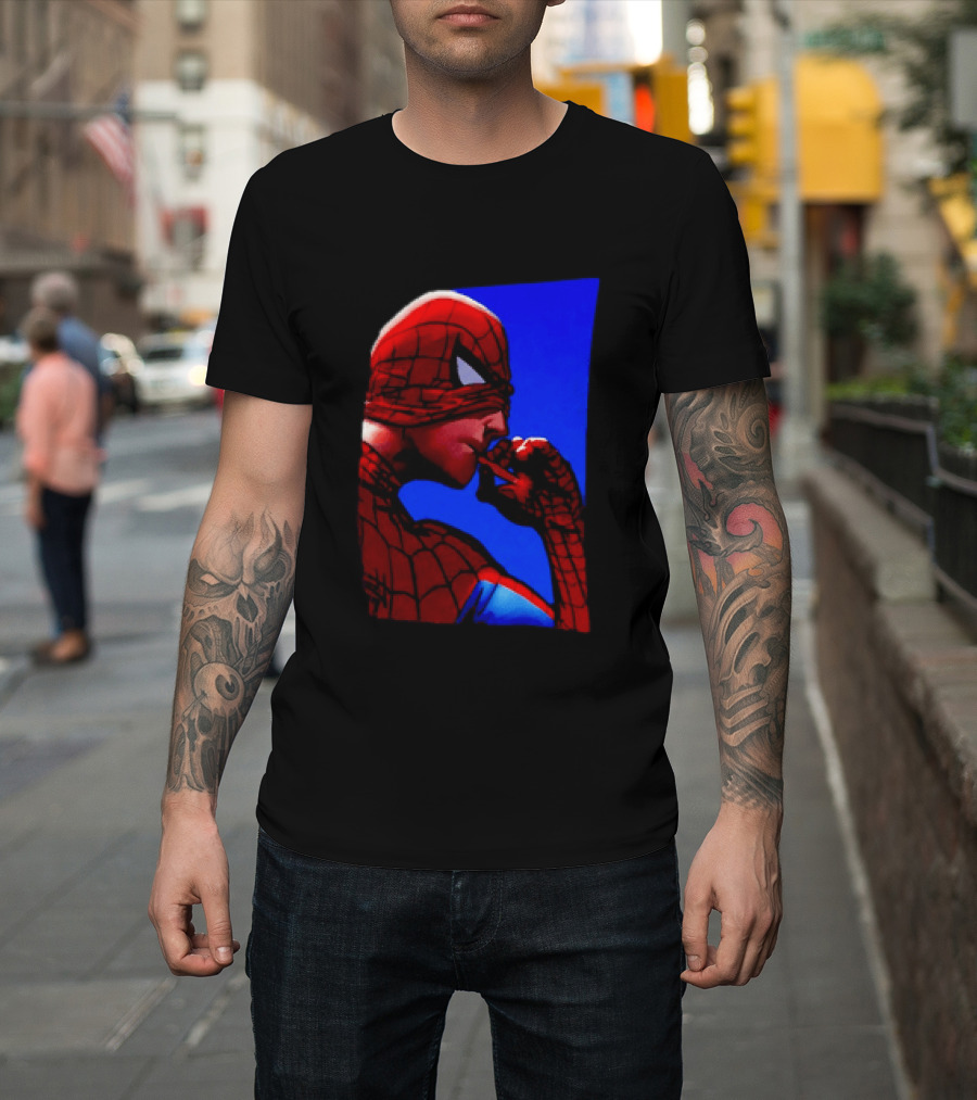 Spider Man Smoking Reaction Meme Awkward Superhero T-Shirt