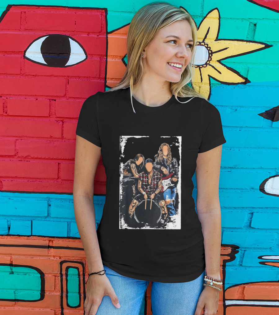 Rock Band Musicians Playing Instruments Grunge Music Drummer Guitarist T-Shirt