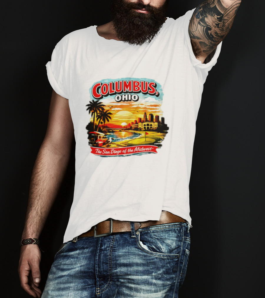 Columbus Ohio The San Diego Of The Midwest Sunset Skyline And Palm Trees T-Shirt