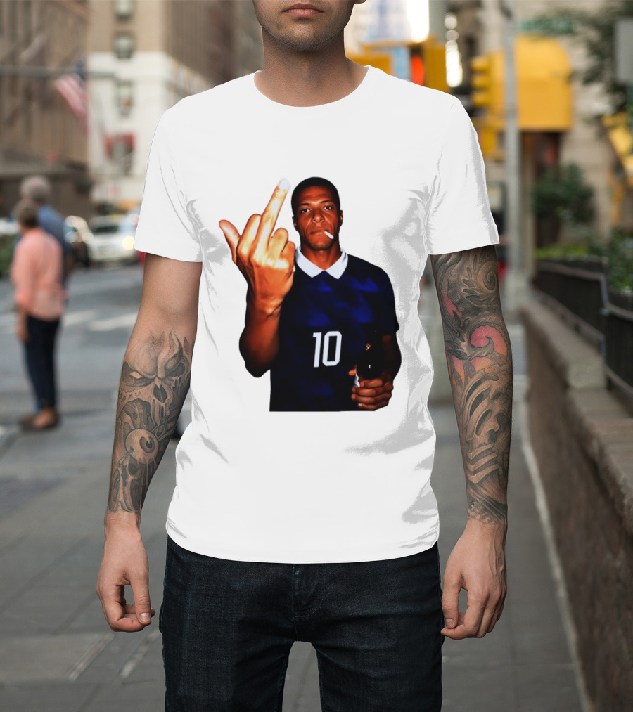 Kylian Mbappe Number 10 Edgy Gesture With Cigarette And Drink T-Shirt