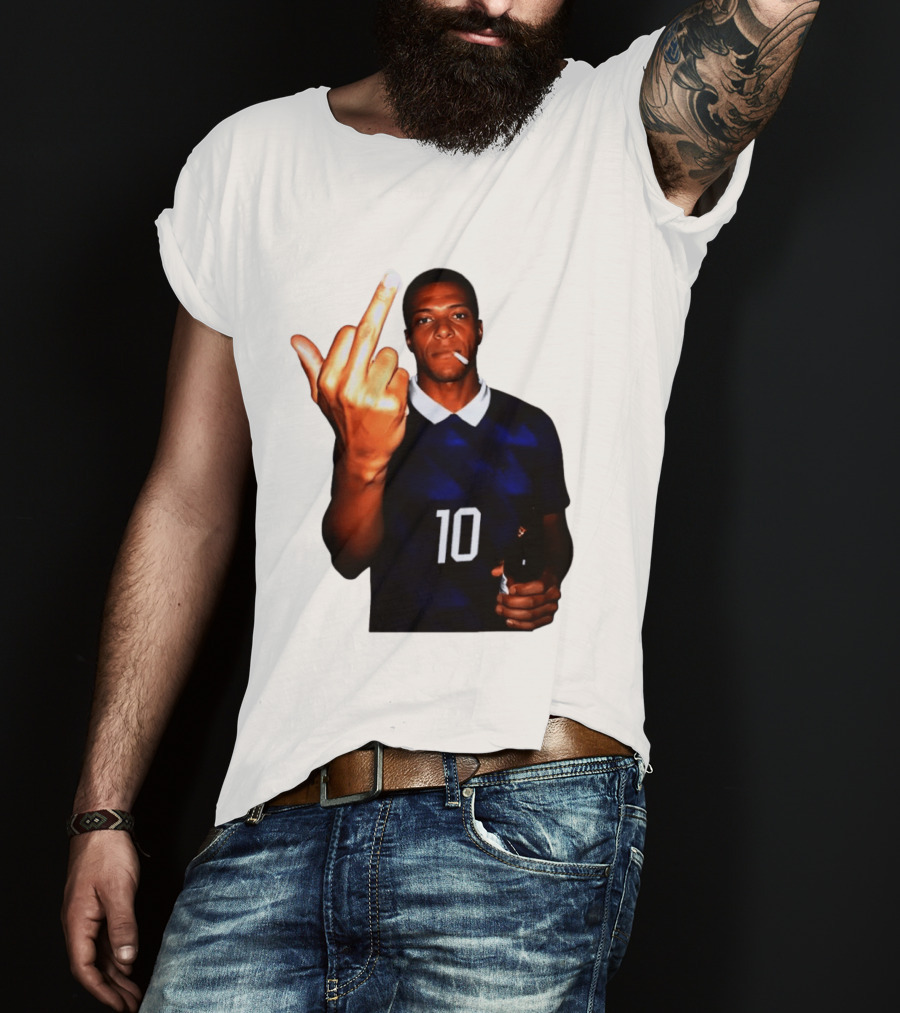 Kylian Mbappe Number 10 Edgy Gesture With Cigarette And Drink T-Shirt