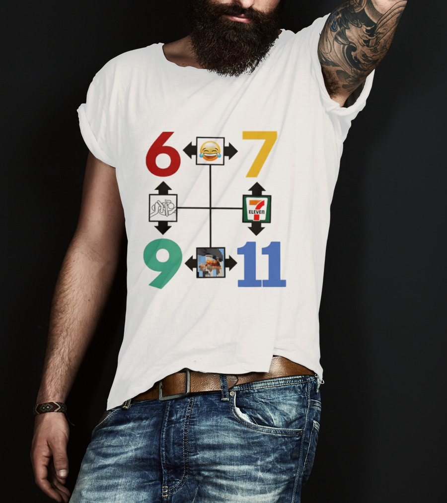 Six Seven 6 7 9 11 Emoji Wojak Meme Diagram Edgy Dark Humor T-Shirt