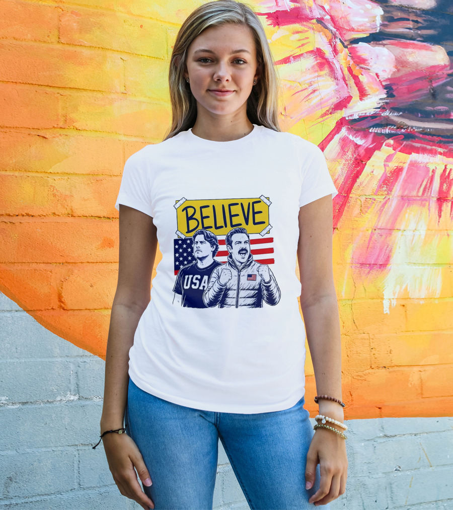Ted Lasso Coach Beard Believe USA American Flag Scene T-Shirt