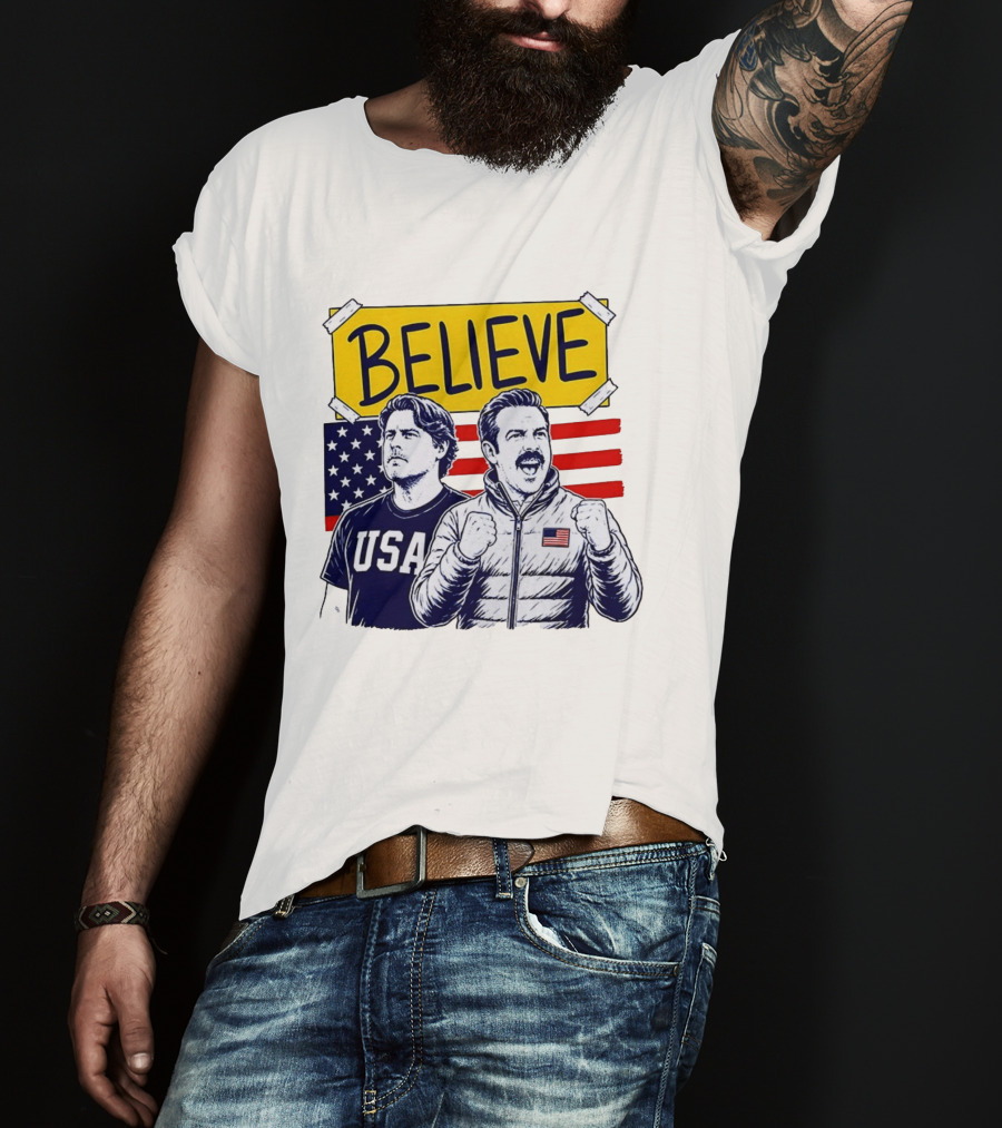 Ted Lasso Coach Beard Believe USA American Flag Scene T-Shirt